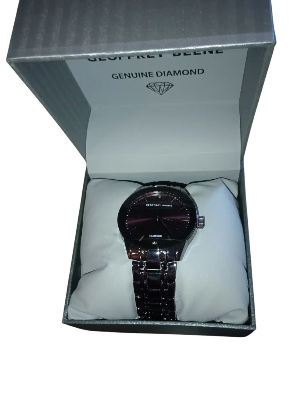 Geoffrey Beene Men's Black Bracelet Watch with Dark Dial, Genuine Diamond, NWT